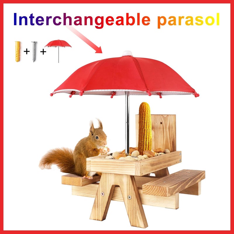 Gnodry Squirrel Picnic Table Feeder Replacement Mini Umbrella for Outside (Bright-Red) - Image 3